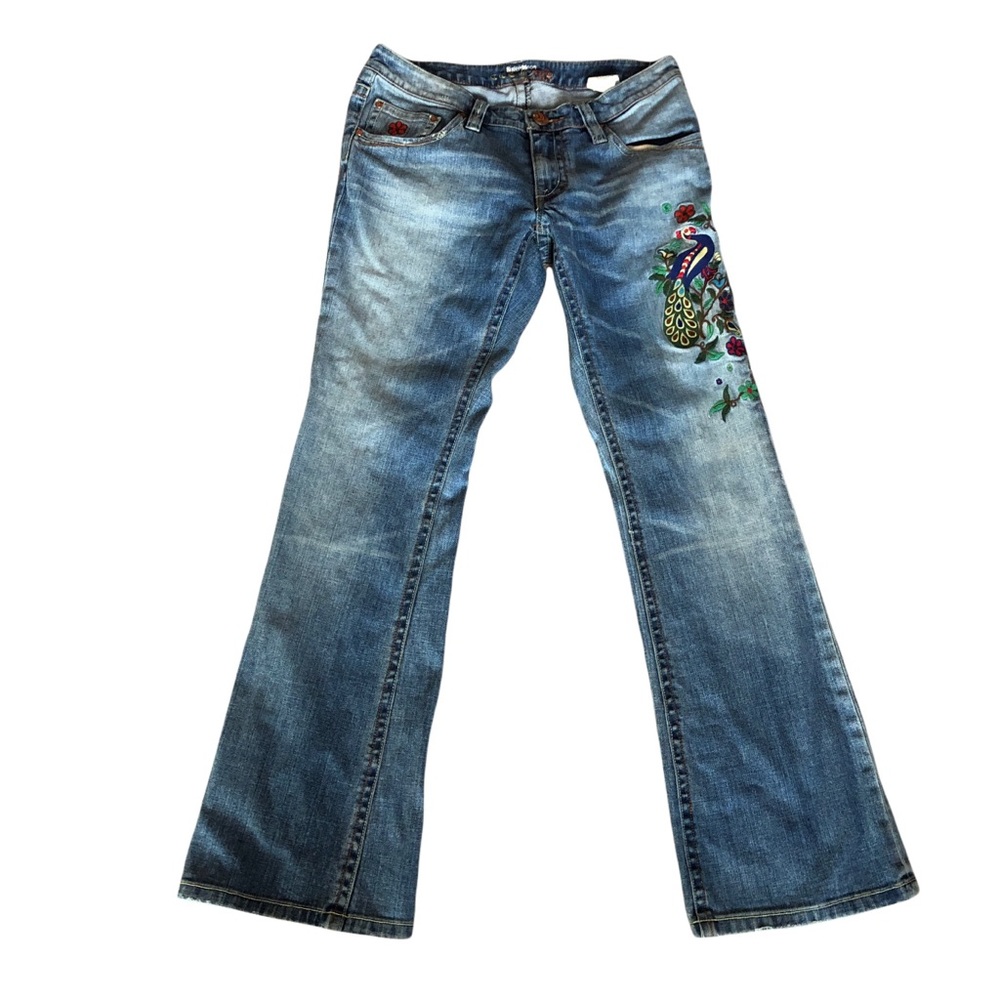 Sister Moon size 31 boot cut Low rise peacock embroidered jeans
